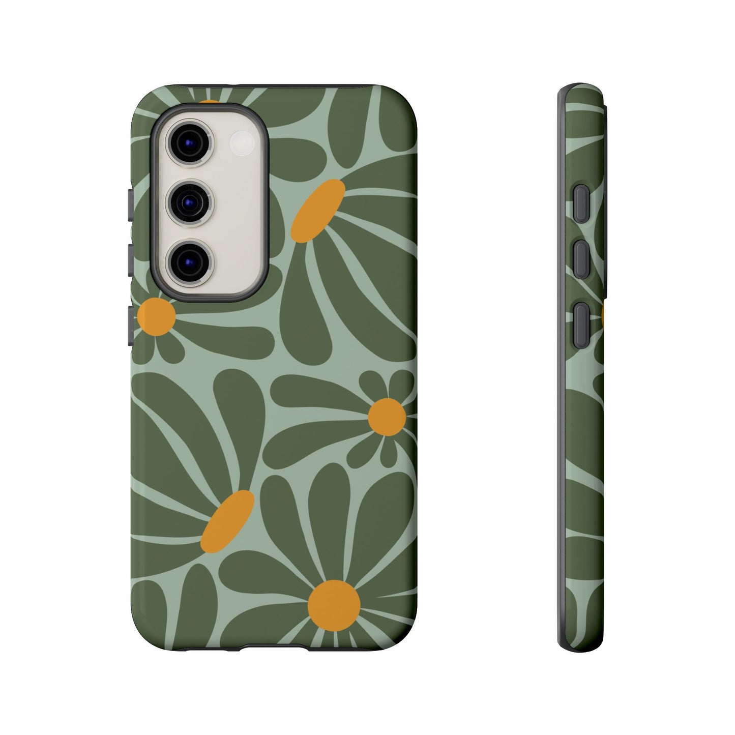 Samsung Galaxy S23 / Glossy Phone Case - Retro Green Daisy Pattern Phone Case