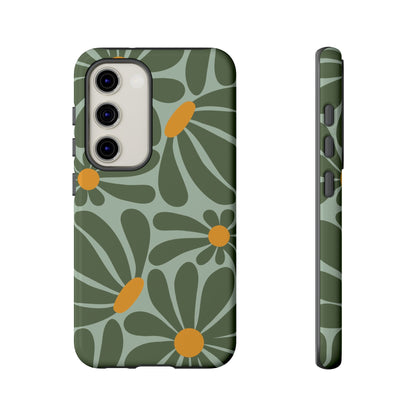 Samsung Galaxy S23 / Glossy Phone Case - Retro Green Daisy Pattern Phone Case