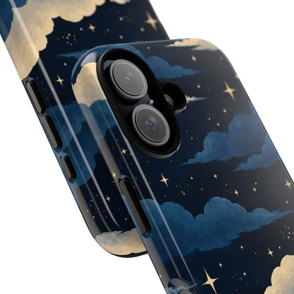 Illustrated Navy Blue Clouds & Stars Phone Case