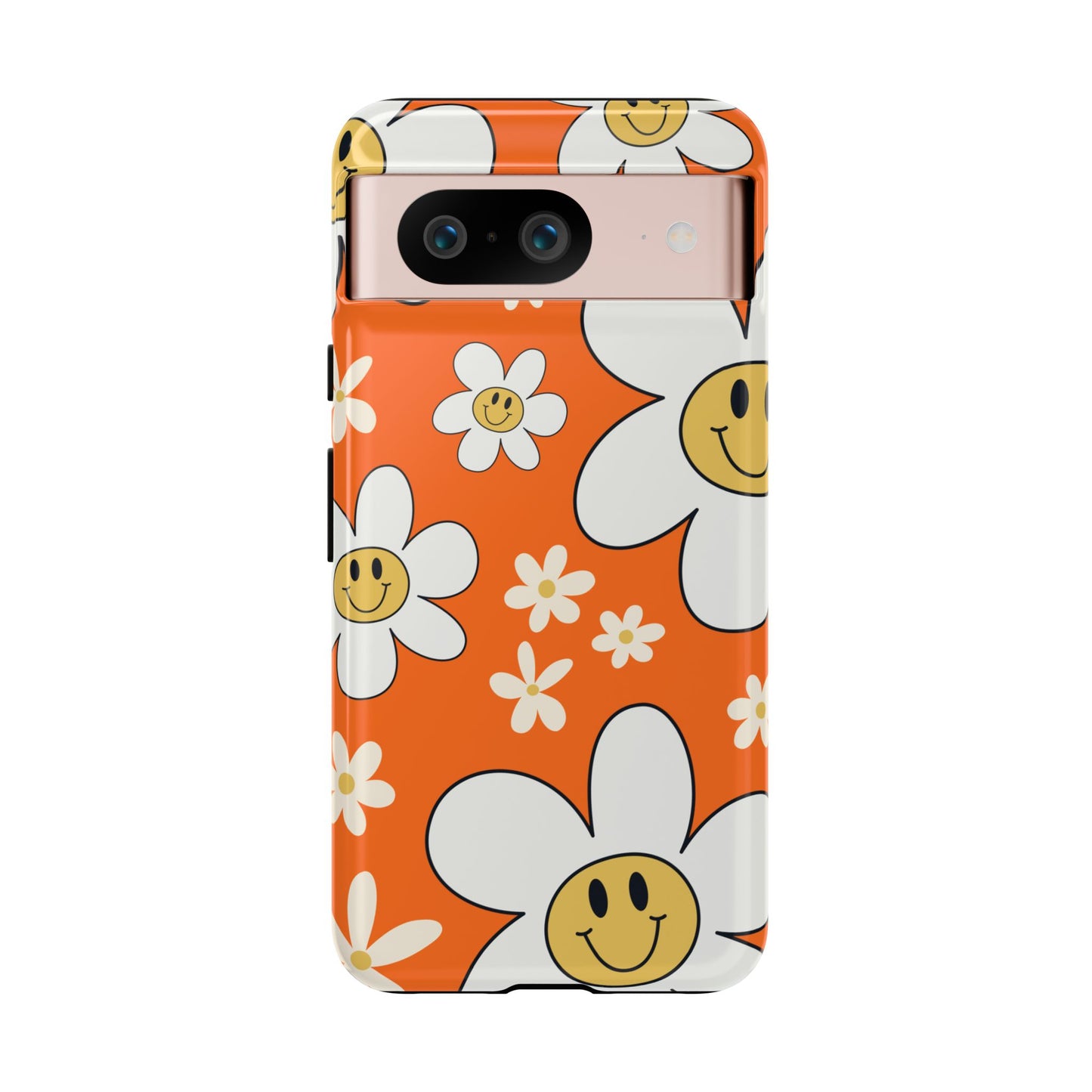 Fun Retro Daisy Pattern with Orange Background Phone Case - Orange Phone Case - Google Pixel 8 / Glossy