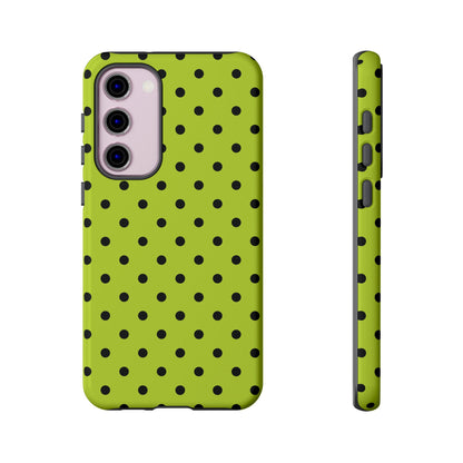 Samsung Galaxy S23 Plus / Glossy Phone Case - Trendy Neon Lime Green & Black Dot Pattern Phone Case