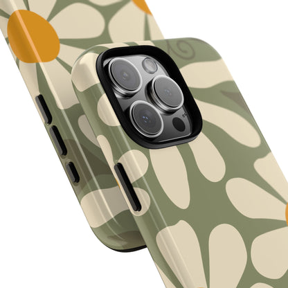 Retro Green Daisy Pattern #2 Phone Case - Green Phone Case