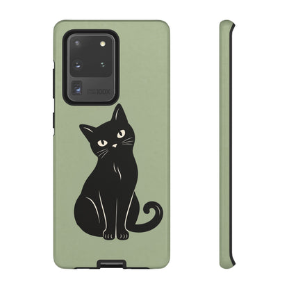 Minimalist Sage Green & Black Cat Phone Case