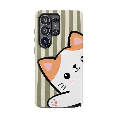 Playful Peakaboo Cat with Green Stripe Pattern Phone Case - Green Phone Case - Samsung Galaxy S26 Ultra / Glossy