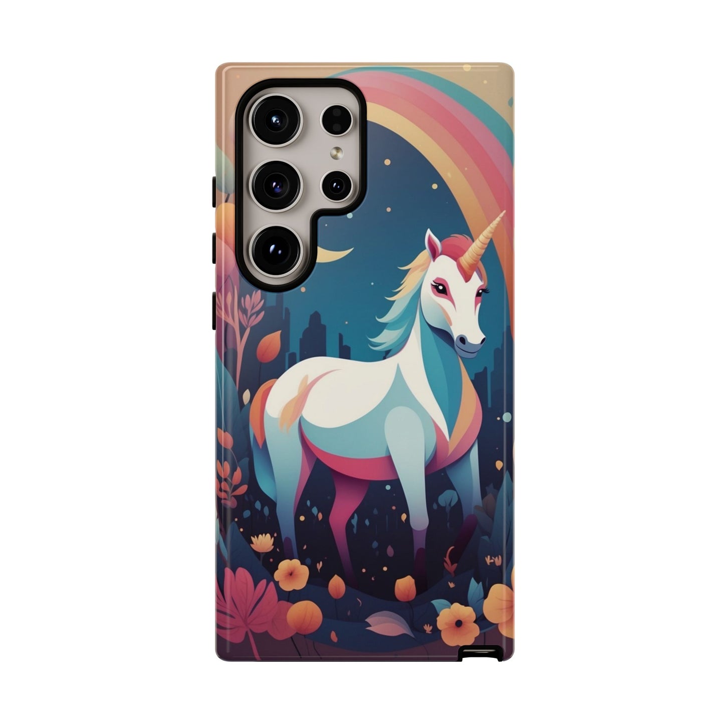 Samsung Galaxy S24 Ultra / Glossy Phone Case - Stylised Unicorn & Rainbow Design Phone Case