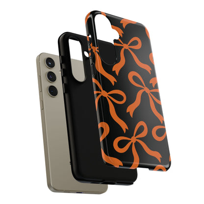 Bold Black and Burnt Orange Bow Pattern Phone Case - Black Phone Case