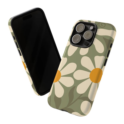 Retro Green Daisy Pattern #2 Phone Case - Green Phone Case