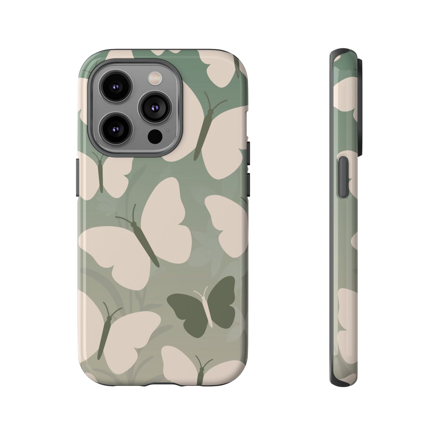 iPhone 14 Pro / Glossy Phone Case - Minimalist Light Green Butterfly Pattern Phone Case