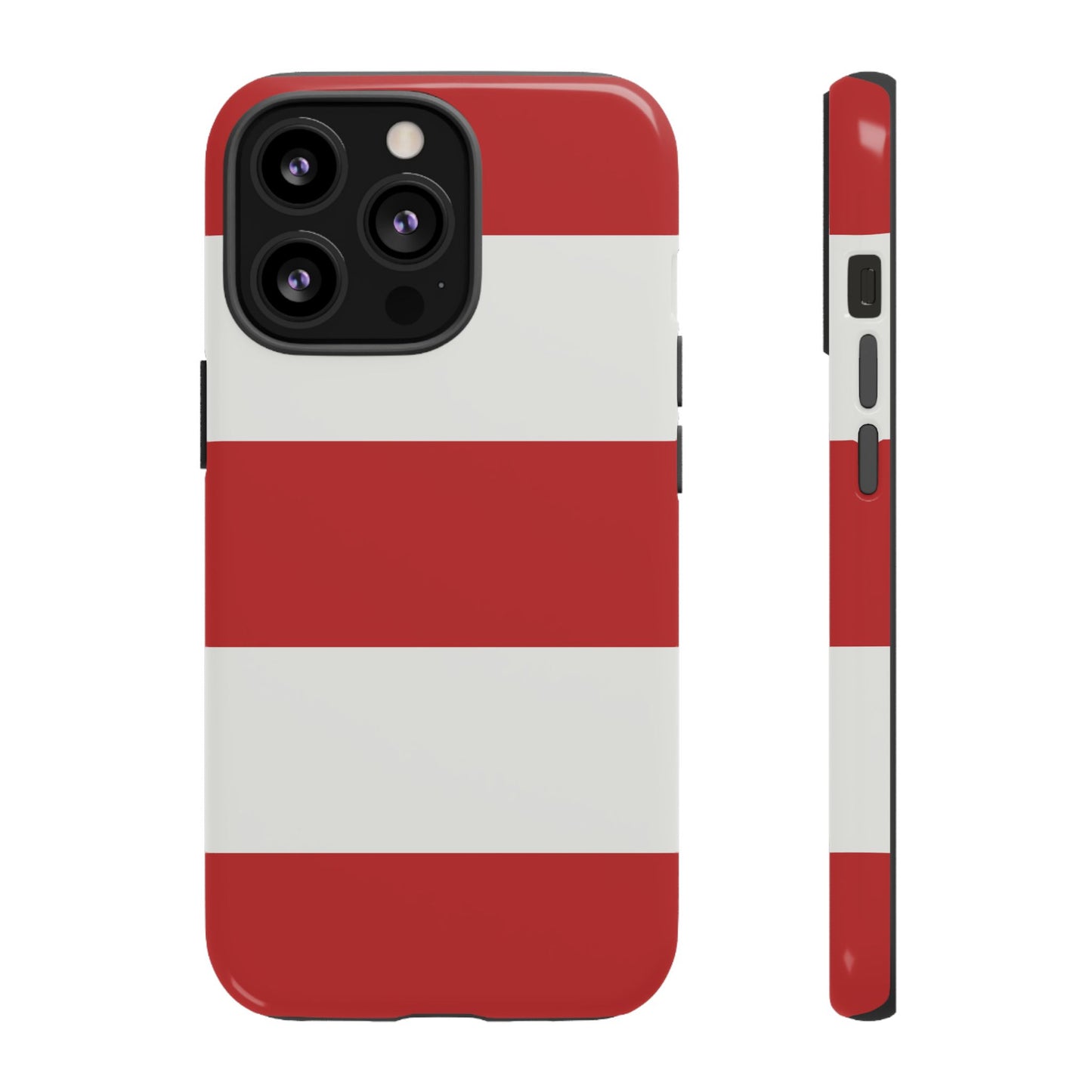 iPhone 13 Pro / Glossy Phone Case - Red & White Horizontal Stripe Pattern Phone Case