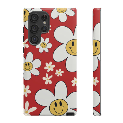 Fun Retro Daisy Pattern with Red Background Phone Case - Red Phone Case - Samsung Galaxy S22 Ultra / Glossy
