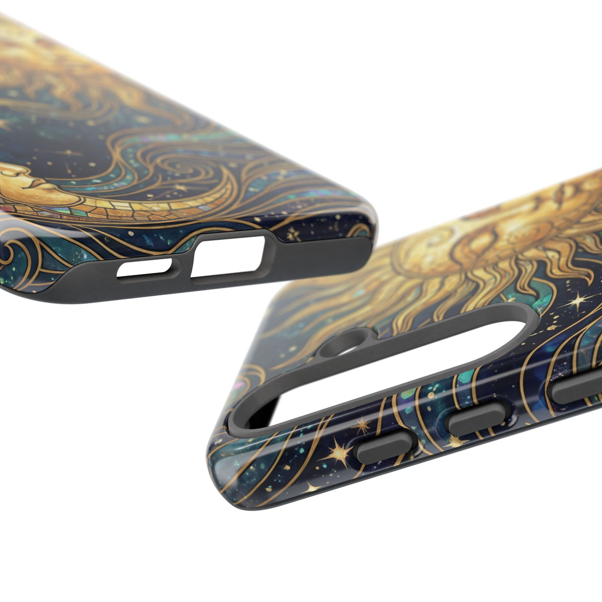 Elegant Teal & Gold Sun and Moon Phone Case
