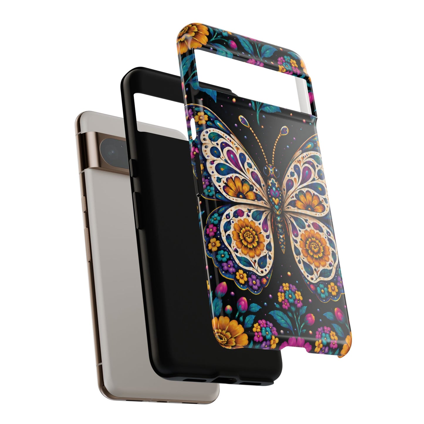 Vibrant Purple and Teal Calavera Butterfly Phone Case - Multicolor Phone Case