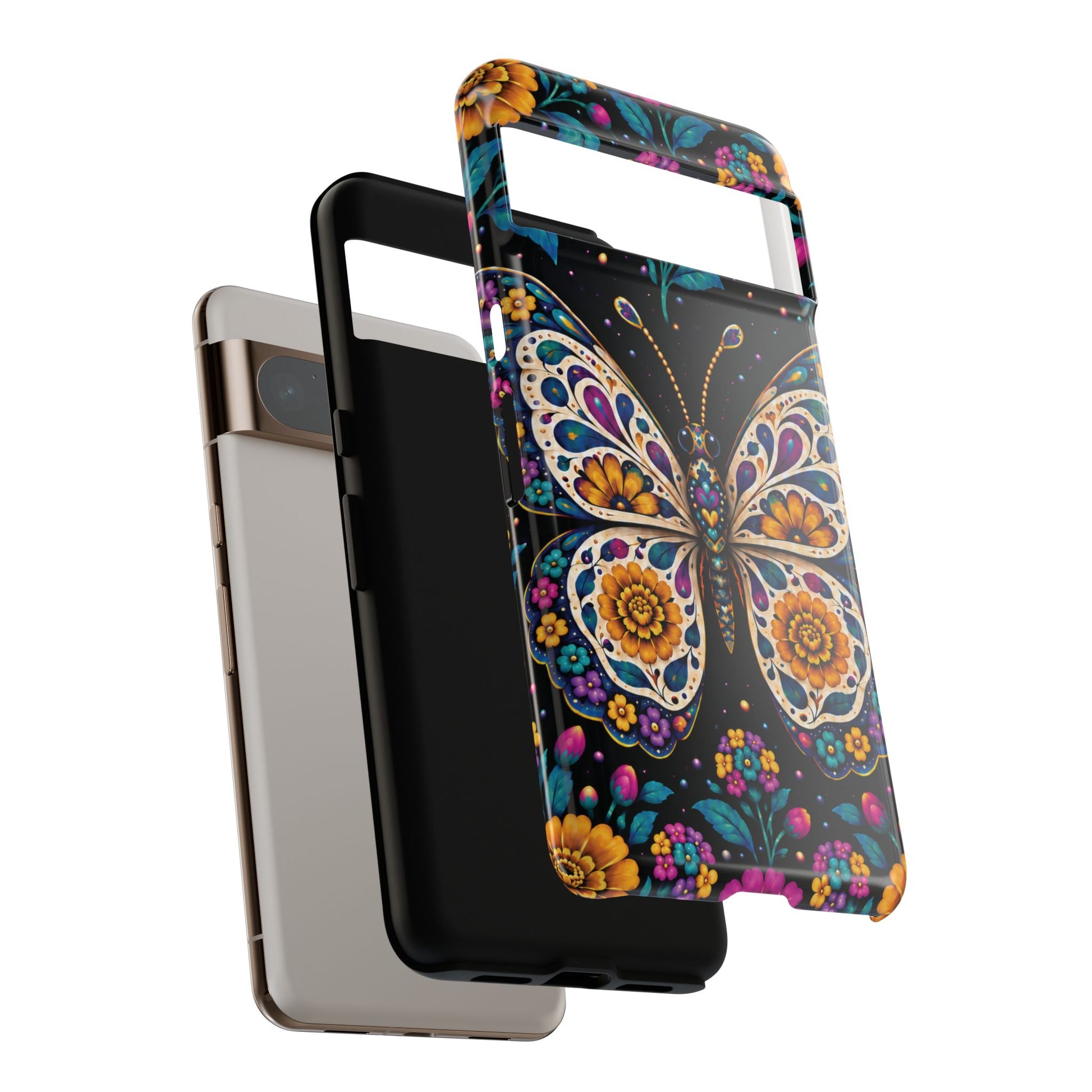 Vibrant Purple and Teal Calavera Butterfly Phone Case - Multicolor Phone Case