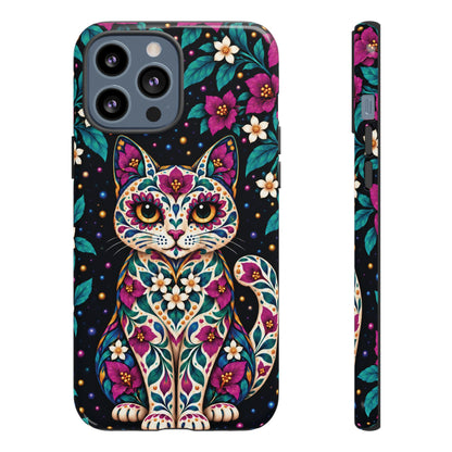 Vibrant Purple and Teal Calavera Cat Phone Case - Multicolor Phone Case - iPhone 13 Pro Max / Glossy