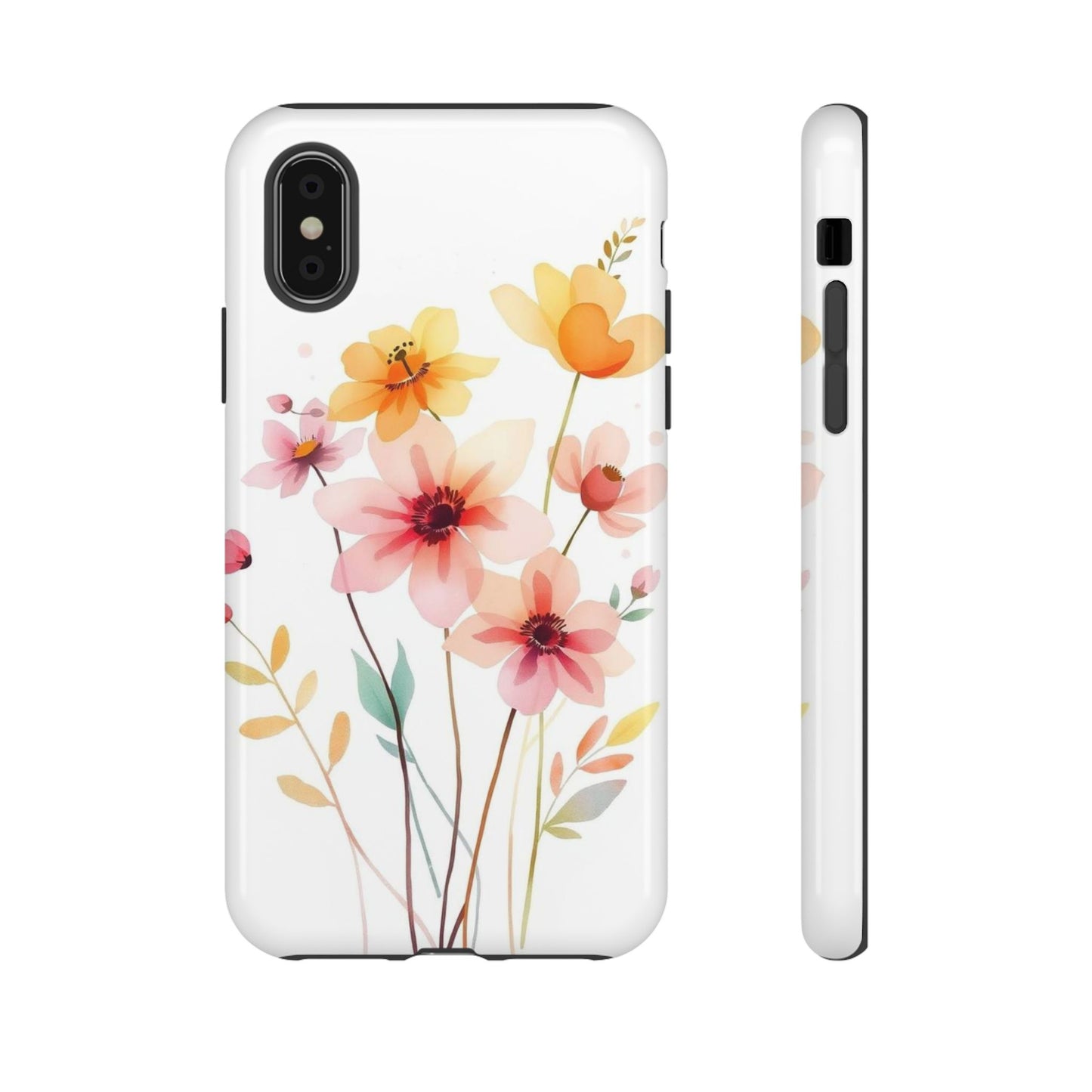 iPhone XS / Glossy Phone Case - Boho Chic Watercolour Blooms Design Phone Case
