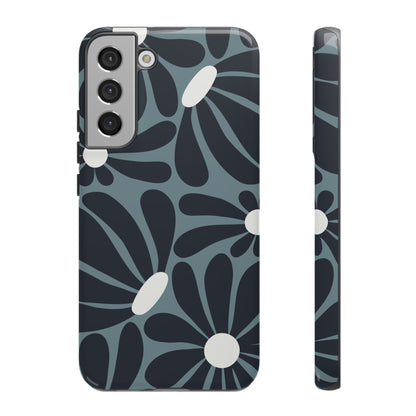 Samsung Galaxy S22 Plus / Glossy Phone Case - ’Retro Navy Blue & White Daisy Pattern’ Phone Case