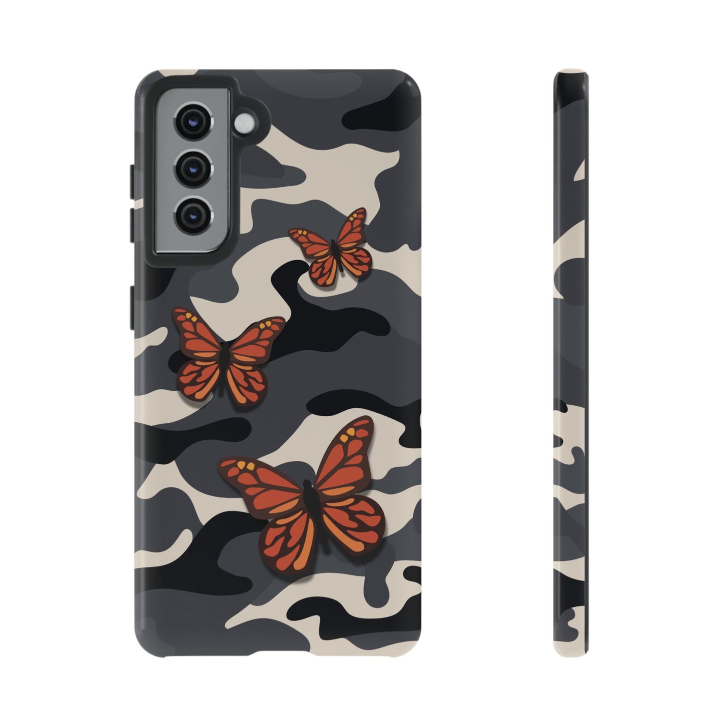 Samsung Galaxy S21 / Glossy Phone Case - Black & Orange Butterfly Camo Phone Case