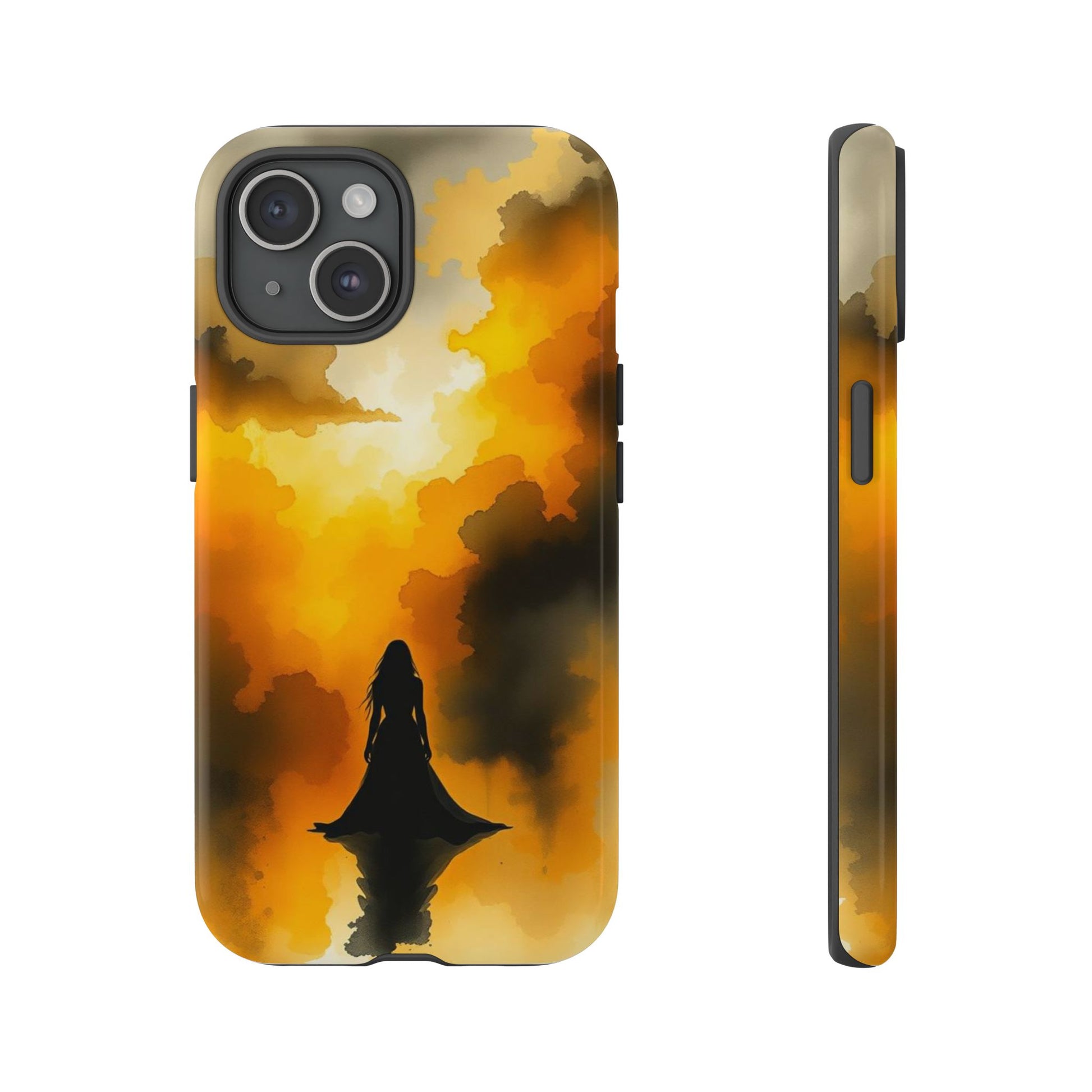 Watercolour Gothic Woman in Black Phone Case - Multicolor Phone Case - iPhone 15 / Glossy