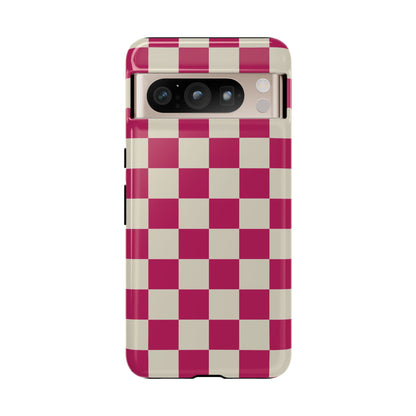 Pink & White Checked Pattern Phone Case - Pink Phone Case - Google Pixel 8 Pro / Glossy