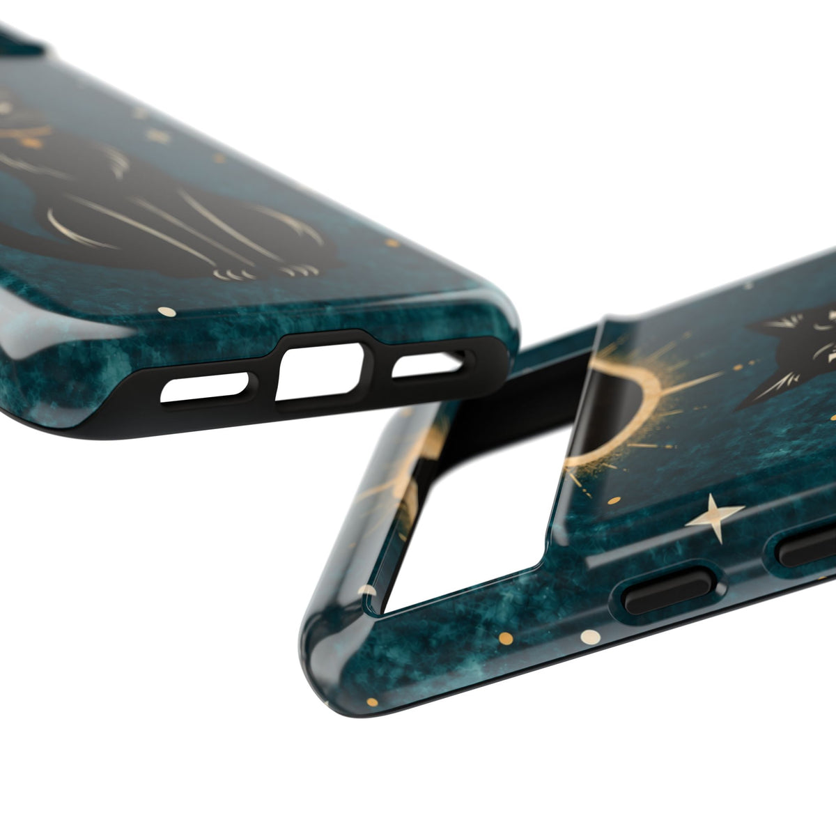 Whimsical Teal Celestial Black Cat Phone Case