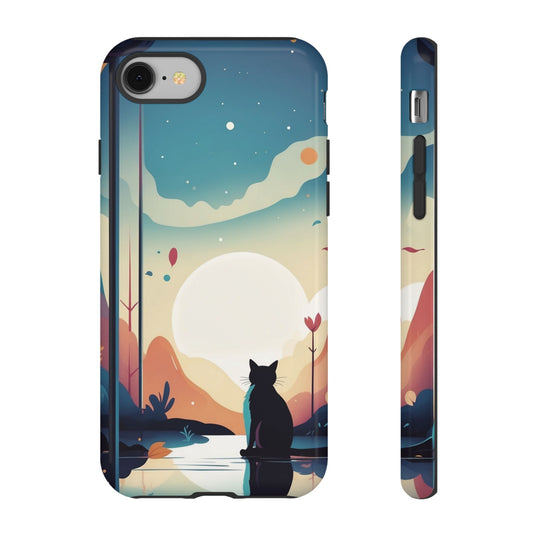 Stylised Cat & Moon Design Phone Case - Multicolor Phone Case - iPhone 8 / Glossy