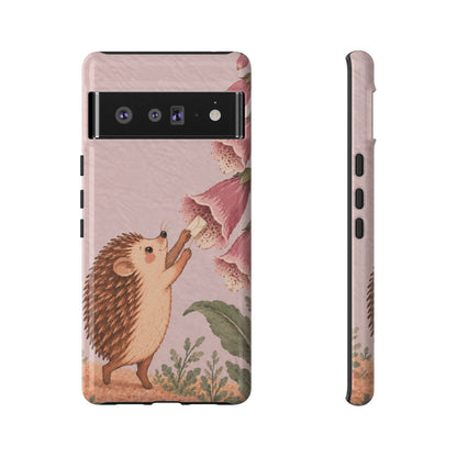Whimsical Blush Pink Hedgehog and Foxglove Phone Case - Pink Phone Case - Google Pixel 6 Pro / Glossy