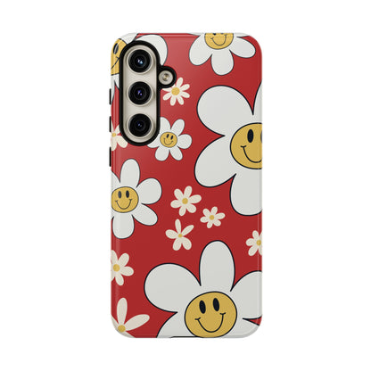 Samsung Galaxy S24 Plus / Glossy Phone Case - Fun Retro Daisy Pattern with Red Background Phone Case