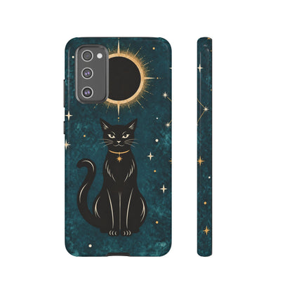 Whimsical Teal Celestial Black Cat Phone Case