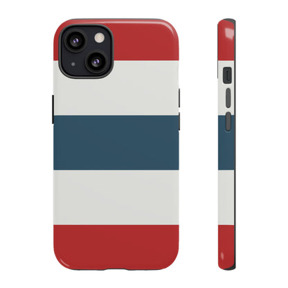 iPhone 13 / Glossy Phone Case - Red White & Blue Horizontal Stripe Pattern Phone Case