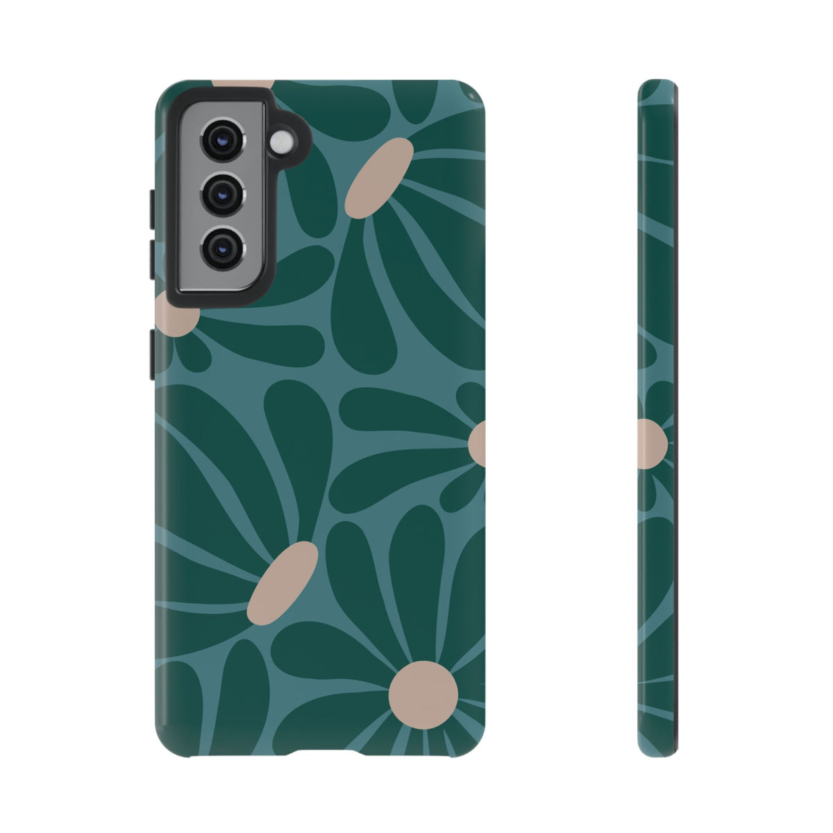 Retro Turquoise Daisy Pattern Phone Case - Green Phone Case - Samsung Galaxy S21 / Glossy