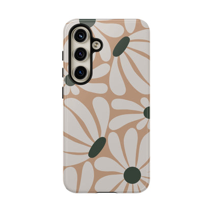 Samsung Galaxy S24 / Glossy Phone Case - ’Retro Beige & White Daisy Pattern’ Phone Case