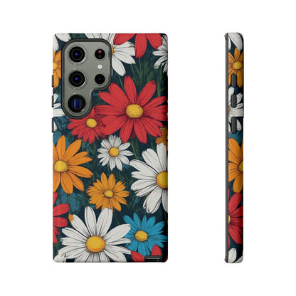 Samsung Galaxy S23 Ultra / Glossy Phone Case - Pop Art Daisies Illustration ’Red & Orange’ Phone Case