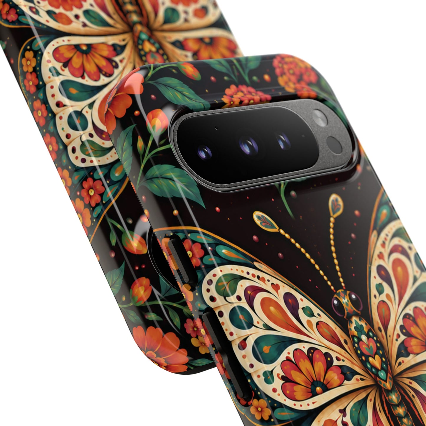 Vibrant Terracotta and Teal Calavera Butterfly Phone Case - Multicolor Phone Case