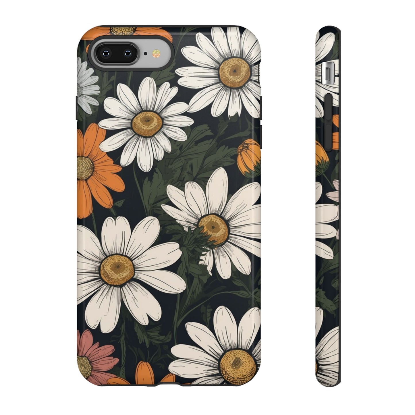 iPhone 8 Plus / Glossy Phone Case - Boho Chic Daisies Floral Pattern ’White Orange & Pink’ Phone Case