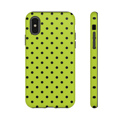 iPhone XS / Glossy Phone Case - Trendy Neon Lime Green & Black Dot Pattern Phone Case