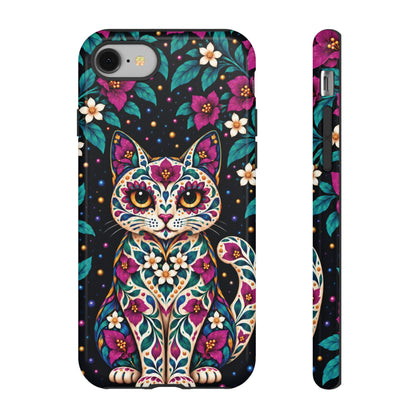 Vibrant Purple and Teal Calavera Cat Phone Case - Multicolor Phone Case - iPhone 8 / Glossy