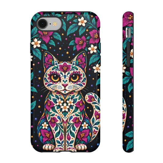 Vibrant Purple and Teal Calavera Cat Phone Case - Multicolor Phone Case - iPhone 8 / Glossy