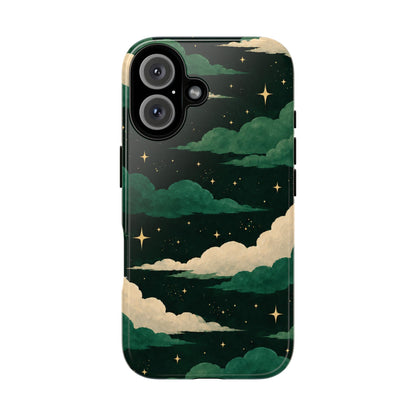Illustrated Emerald Green Clouds & Stars Phone Case
