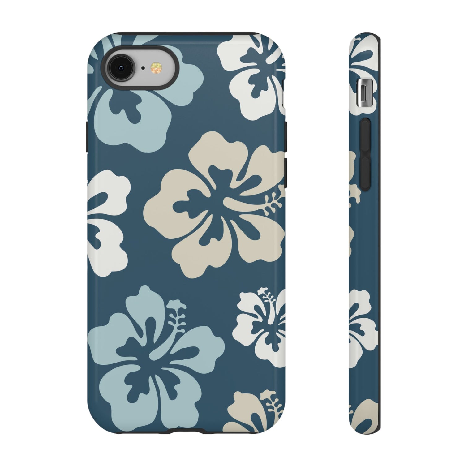 iPhone 8 / Glossy Phone Case - ’Blue Hibiscus Retro Pattern #1’ Phone Case