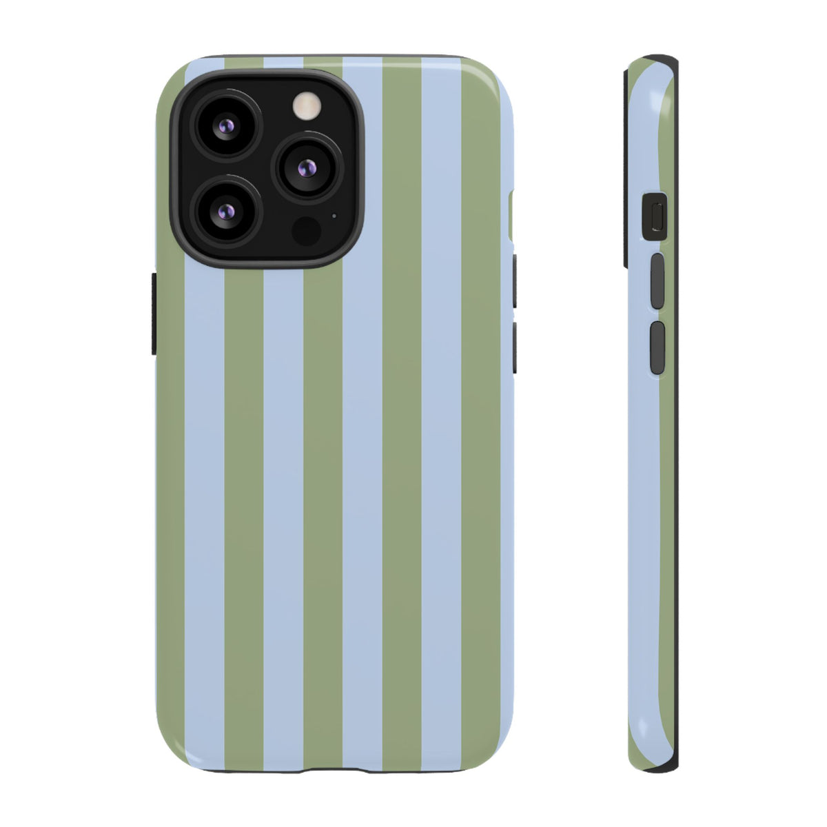 Trendy Ice Blue & Green Stripe Pattern Phone Case - Blue Phone Case - iPhone 13 Pro / Glossy