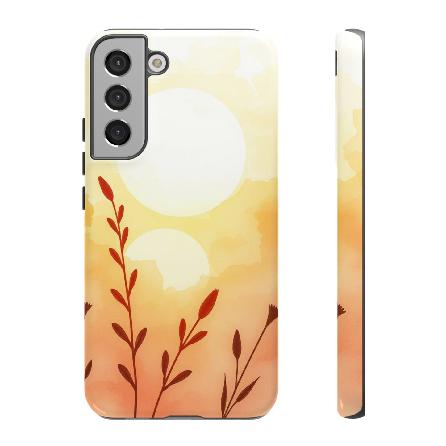 Samsung Galaxy S22 Plus / Glossy Phone Case - Watercolour Wildflower & Sun Design Phone Case