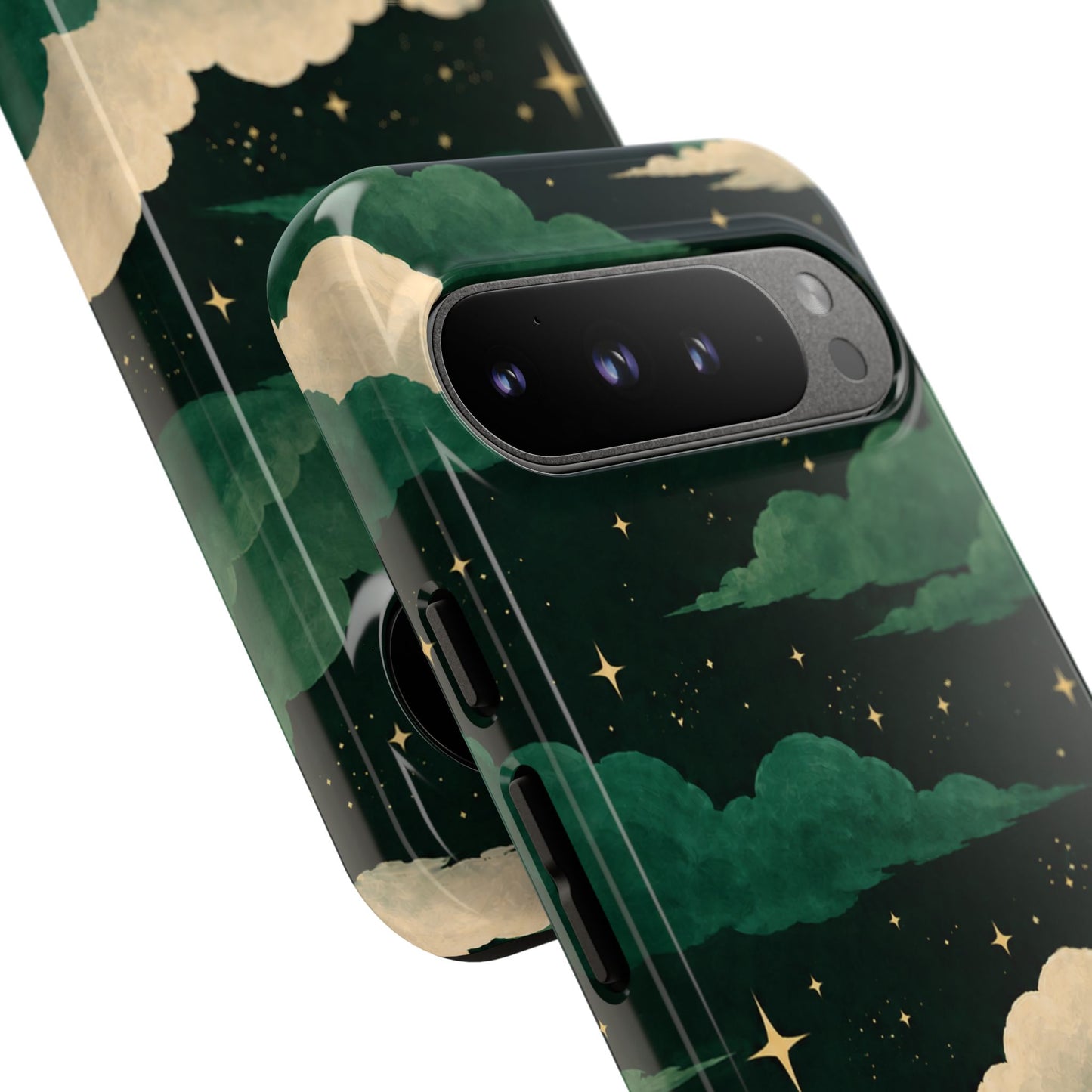 Illustrated Emerald Green Clouds & Stars Phone Case
