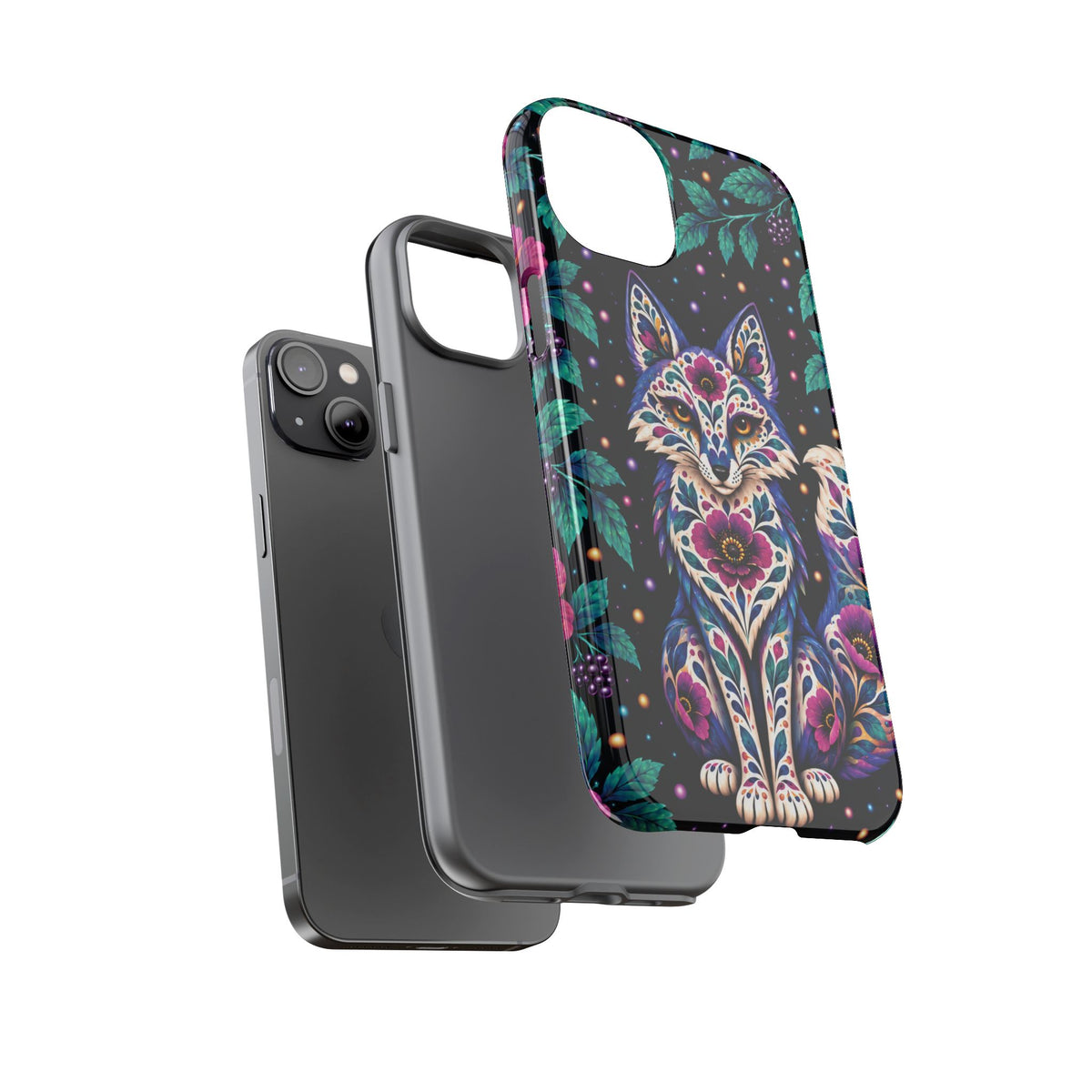 Vibrant Purple and Teal Calavera Fox Phone Case - Multicolor Phone Case