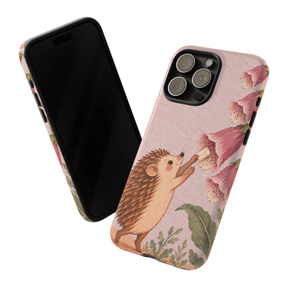Whimsical Blush Pink Hedgehog and Foxglove Phone Case - Pink Phone Case