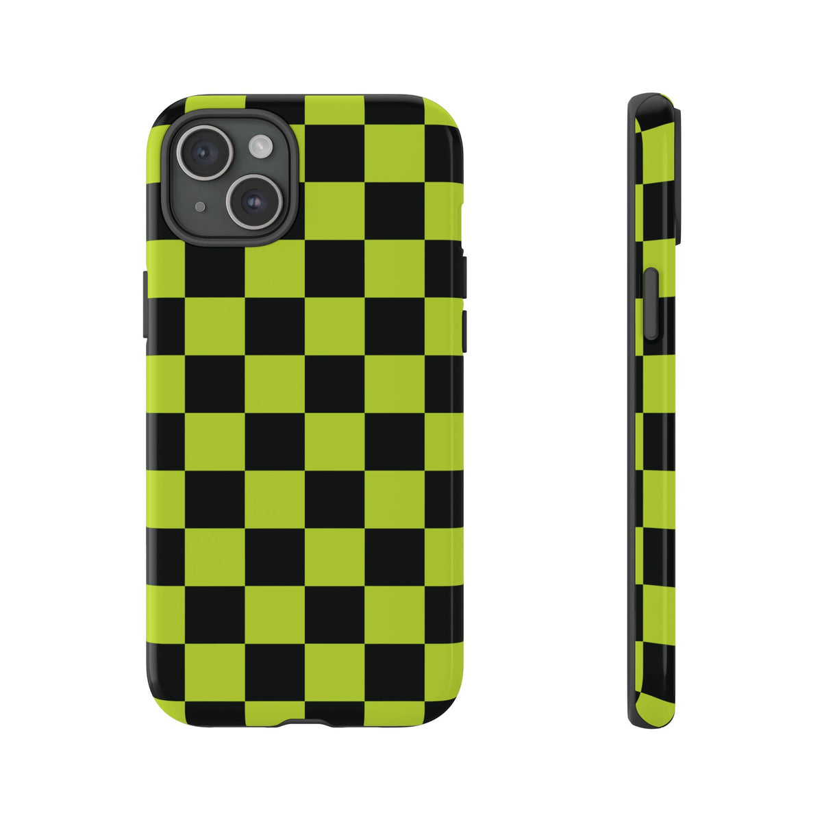 Trendy Neon Lime Green & Black Checked Pattern Phone Case - Green Phone Case - iPhone 15 Plus / Glossy