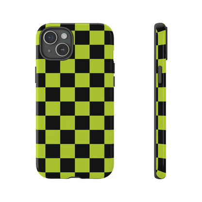 Trendy Neon Lime Green & Black Checked Pattern Phone Case - Green Phone Case - iPhone 15 Plus / Glossy