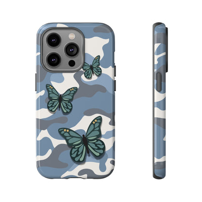 iPhone 14 Pro / Glossy Phone Case - Light Blue Butterfly Camo Phone Case