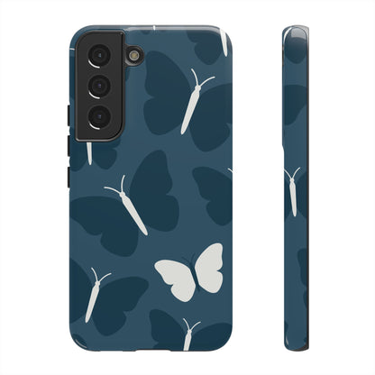 Minimalist Dark Blue Butterfly Pattern Phone Case - Blue Phone Case - Samsung Galaxy S22 / Glossy