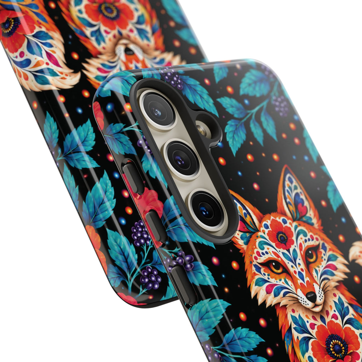 Vibrant Orange and Turquoise Calavera Fox Phone Case - Multicolor Phone Case