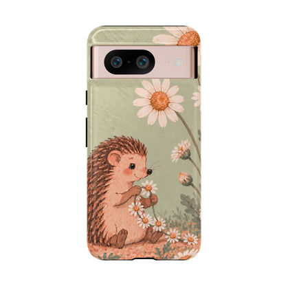 Whimsical Sage Green Hedgehog and Daisy Chain Phone Case - Green Phone Case - Google Pixel 8 / Glossy
